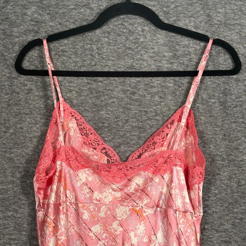 Gold Hawk Pink Camillia Rose Silk Lace Trim Slip Dress Womens Large